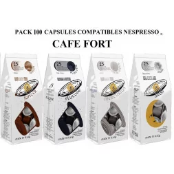 Pack Promotion 100 Capsules Café Fort Compatible Machine à Café Nespresso