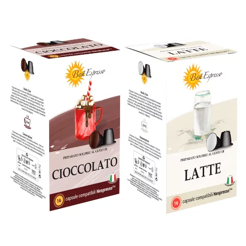 Chocolat et Lait Capsules Compatibles Machine à Café Nespresso® x16