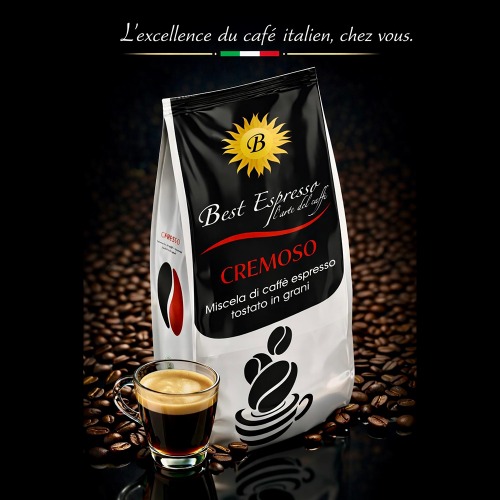 Café en Grains Cremoso 1kg - Arôme Intense et Mousse Onctueuse