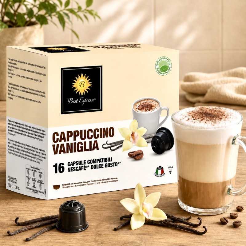 x16 Cappuccino Vanille Capsule Café compatible Dolce Gusto® Goût intense