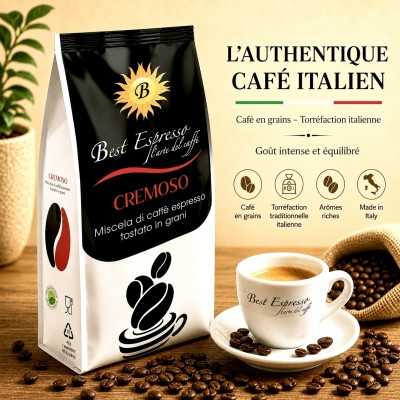 Café en Grains Cremoso 1kg - Best Espresso Arôme Intense et Mousse Onctueuse